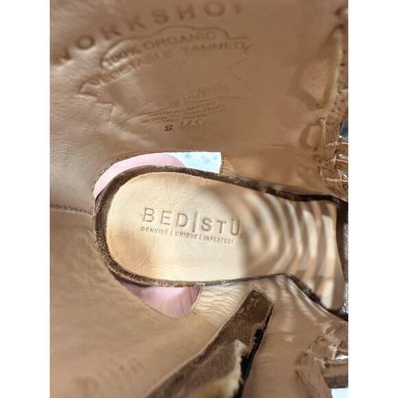 Bed|Stü Women's Gladiator Sandals Brown Leather Peep Toe Booties Zip organic - Picture 5 of 9